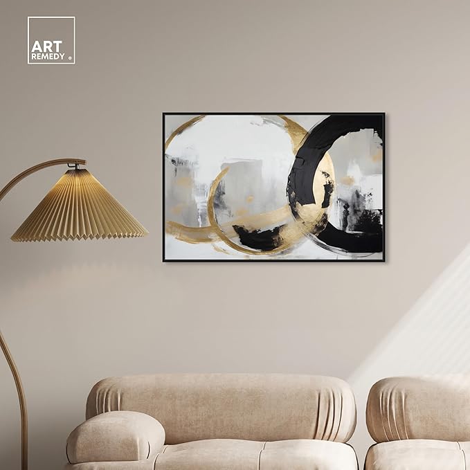 Art Remedy Another Dimension Canvas Modern Black White Abstract Wall Art, Black Frame, 36" x 24"