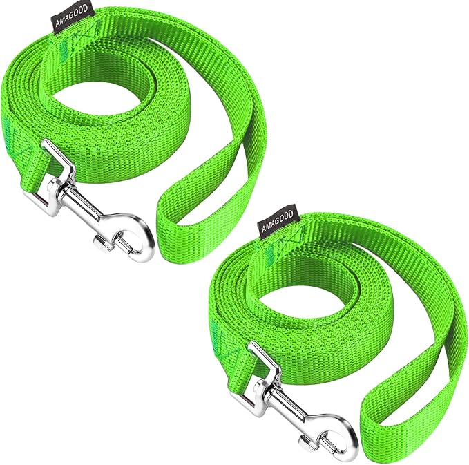 AMAGOOD 6 FT Dog Leashes, Strong and Durable Traditional Style Leash with Easy to Use Collar Hook,Dog Leads Great for Small and Medium and Large Dogs(3/4 in x 6 ft,Green(Pack of 2))