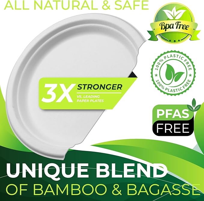 150pcs 100% Compostable Small Paper Plates (7 in), Heavy Duty, Eco Friendly Appetizer & Dessert Plates, Biodegradable Sugarcane Fiber