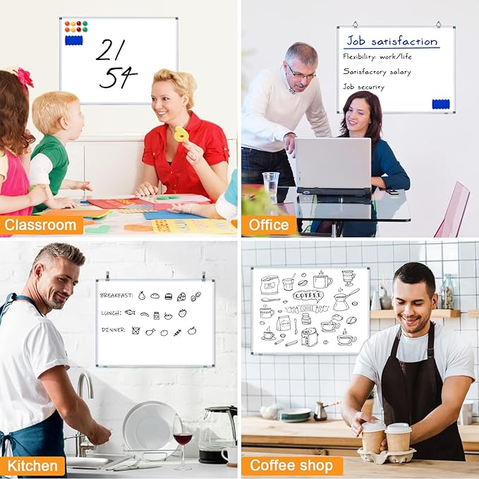 H-Qprobd White Board Dry Erase Whiteboard for Wall 24x18 (2pcs) Magnetic Boards for Office Classroom & Home, Small Wall Whiteboard Including 6 Markers, 10 Magnets, 2 Erasers & 10 Adhesive Hooks