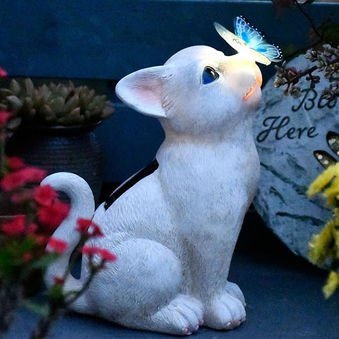 Cat Garden Figurines Outdoor Decor Solar Statue with LED Lights for Patio Lawn Yard Art Decoration Housewarming Garden Gift