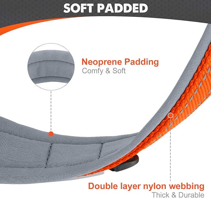 Joytale Dog Collar for Medium Dogs, Neoprene Padded and Adjustable, Reflective Wide Heavy Duty Pet Collars with Durable Metal Belt Buckle for Walking, Orange, M