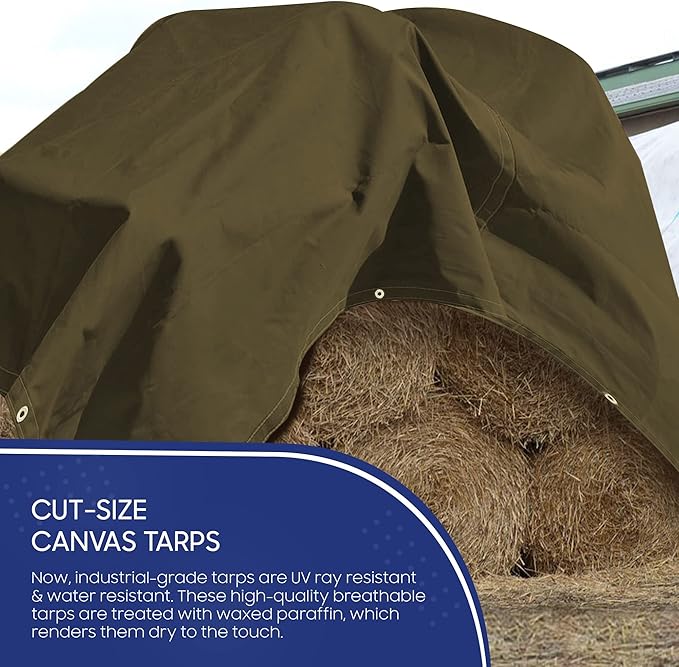 Tarps Now 6x8 ft Heavy Duty Canvas Tarp| 18 MIL Industrial Grade Fabric, Tear Resistance, Reinforced Edges, Brass Grommets | Ideal for Construction, Trucking, Manufacturing, Automotive –Olive Color