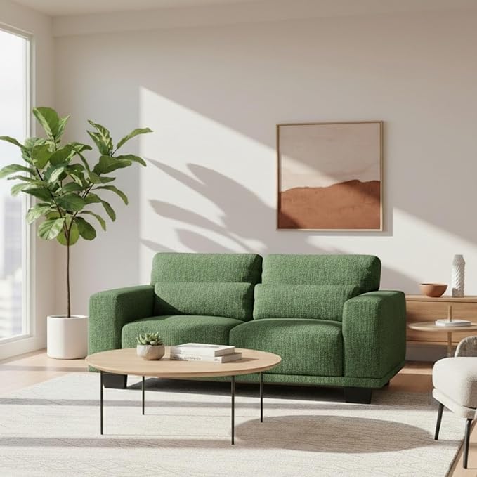 Marsail 2-Seater Modern Sofa, 65" Loveseat Couch with Wide Armrests & Deep Cushions, Linen Sofas with Removable Washable Covers for Living Room, Green