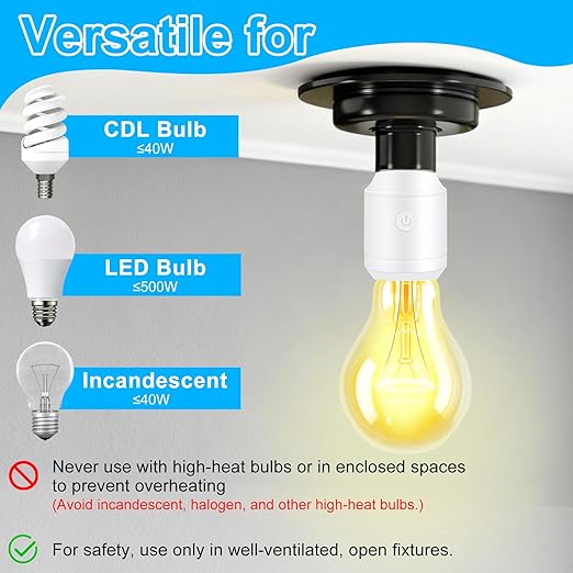 Remote Control E26 E27 Light Bulb Socket Adapter 2 Set,GreenCyle 2PCS Wireless Light Switch and 2Standard Medium Base Lamp Socket Extender 2.3"(5.8cm),Screw-in,Max 500W,No Wiring Needed,500ft Range