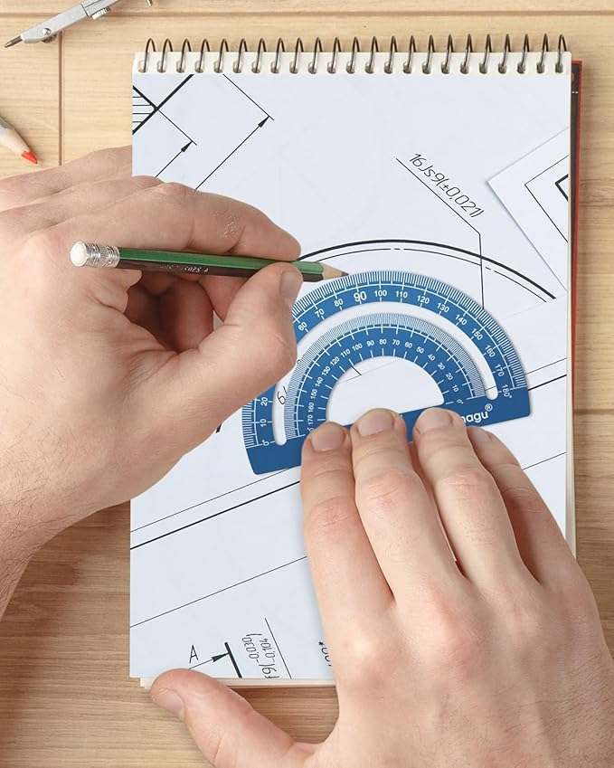 Honagu Triangular Ruler Set, 4 Pieces Aluminum Alloy Metal Drafting Ruler, Geometric Protractor for Students, Draftsmen, Engineers, Home School Office Supplies (15cm/5.9inches, Blue)