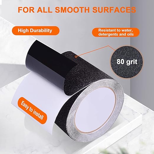 Qingluan Anti Slip Tape, Heavy Duty Grip Tape Outdoor Waterproof, High Adhesive Traction Safety Tape for Stairs, Tread Steps, Ramps, Skateboards (Black, 44 Inch x 33 Feet)