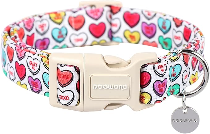 DOGWONG Valentine's Dog Collar, Adjustable Durable Heart Candy Dog Collar Cute Dog Collar for Small Medium Dogs