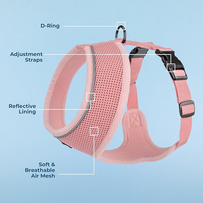 Voyager Aerolite Over The Head Dog Harness, No Pull Breathable Air Mesh Vest, Quick Dry with Reflective Stitching, Adjustable Escape Resistant Harness for Small Medium Large Dogs - Pink, X-Small
