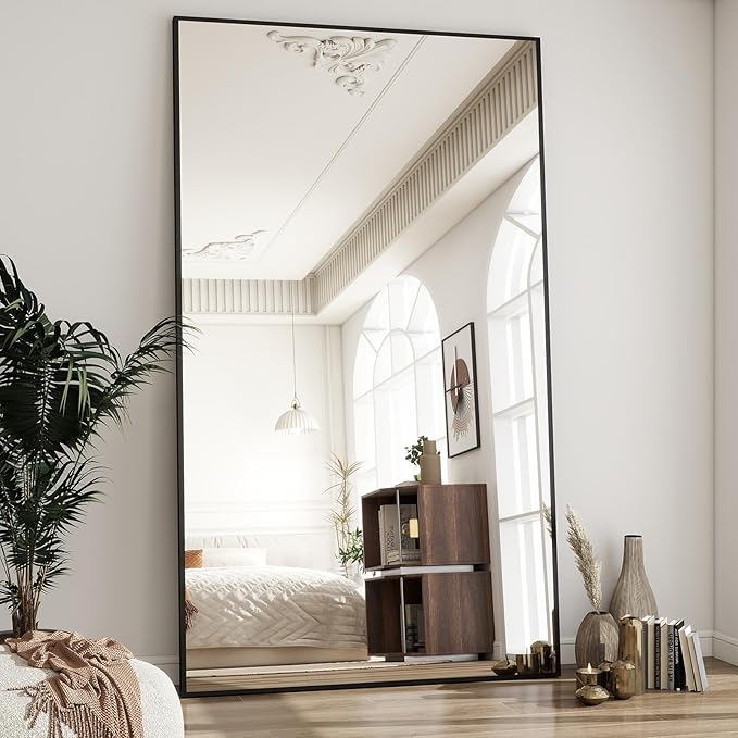 BEAUTYPEAK 76"x34" Rectangle Full Body Floor Mirrors, Full Length Mirror Hanging or Leaning, Aluminum Alloy Frame Wall Mirror for Bedroom, Dressing Room, Black