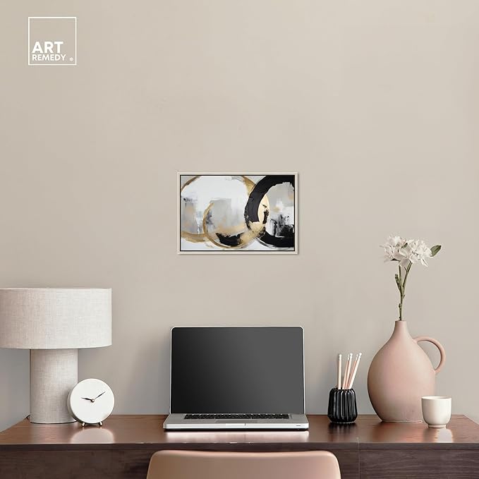 Art Remedy Another Dimension Canvas Modern Black White Abstract Wall Art, Silver Frame, 15" x 10"