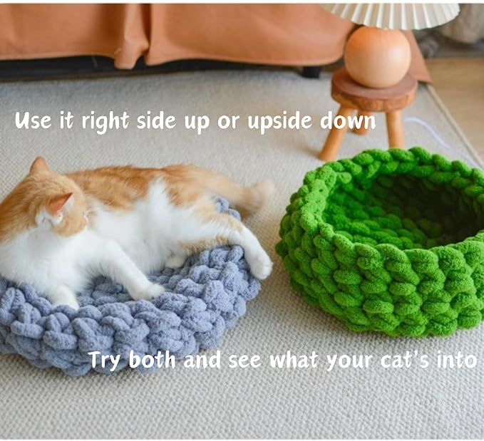 Cat Nest Bed ??Premium Handwoven Washable Extra Soft Round Cave House for Indoor Kitten & Kitty, Small & Large (MapleLeaf Red,Medium)