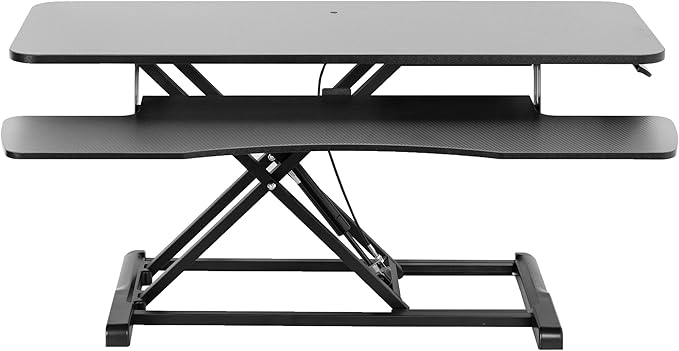 VIVO 42 inch Desk Converter, K Series, Height Adjustable Sit to Stand Riser, Dual Monitor and Laptop Workstation with Wide Keyboard Tray, Black Carbon Fiber Top, Black Frame, DESK-V042KR