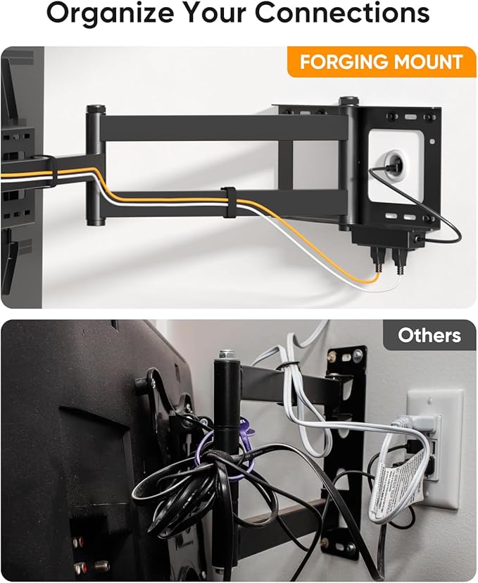 FORGING MOUNT 42 inch Long Arm TV Wall Mount with Power Strip, Full Motion Long Extension Articulating Corner TV Mount for 37 to 80 Inch Flat/Curve TVs, MAX VESA 600x400mm, Holds up to 110 lbs