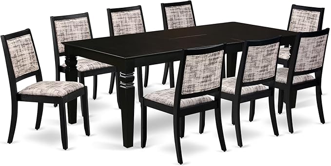 East West Furniture LGX29-BLK-30 -9 Piece Dining Set Includes a Rectangular Kitchen Table with Black Tabletop and 8 Stackable Polyester Fabric Chairs, Black