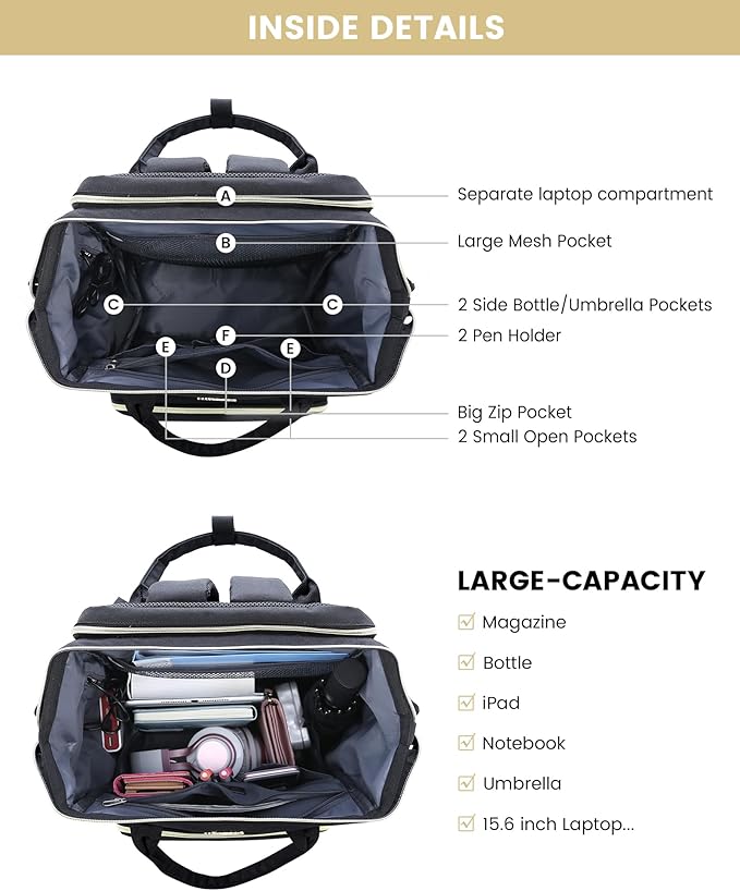 LOVEVOOK 17.3 Inch Laptop Backpack, Large Travel Backpack for Women, Water Resistant Teacher Backpack with Laptop Compartment, Professional Business Work bags with Charger, Black
