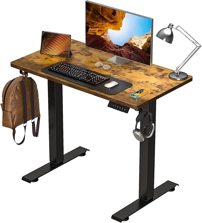 Kingant Standing Desk Height Adjustable Small Electric Stand Up Desks [35 x 20 Inch] - Ergonomic Sit Stand Desk Rising Desks for Home Office Computer Desk Workstation