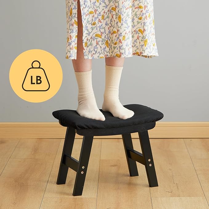 Foot Stool Ottoman Foot Rest Under Desk,Small Stool for Living Room, Bedroom and Kitchen (Black Legs - Black Stool Surface)