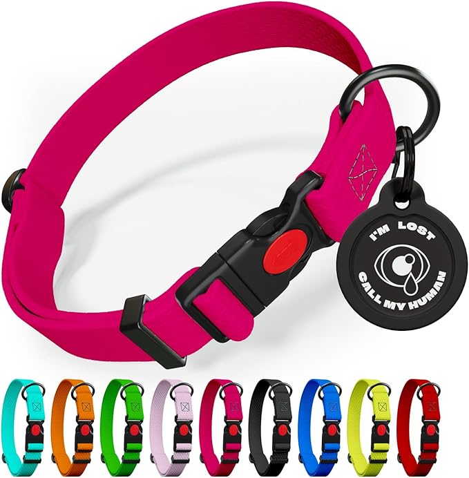 Adjustable Dog Collar with Safety Lock Buckle - Made in USA - Honeycomb Waterproof Heavy Duty Dog Collars for Medium Large Dogs - Odor Proof Pet Collar for Dogs with Strong Zinc D Ring Pink