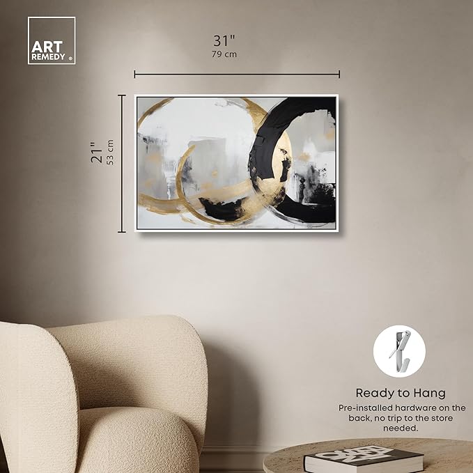 Art Remedy Another Dimension Canvas Modern Black White Abstract Wall Art, White Frame, 30" x 20"