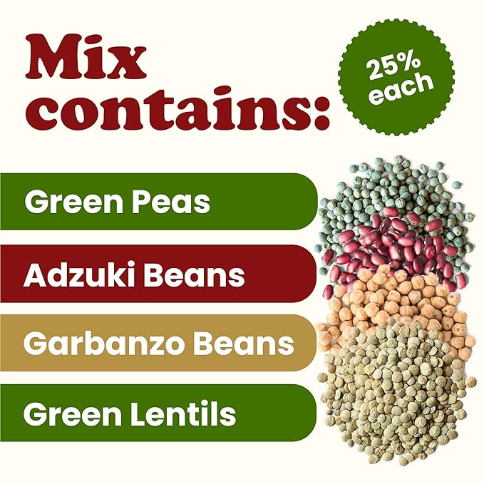 Food to Live Organic Crunchy Mix of Sprouting Beans, 5 Pounds - Non-GMO, Kosher, Non-Irradiated, Vegan, Raw, Dried, Bulk - Organic Green Peas, Adzuki, Lentil, Garbanzo