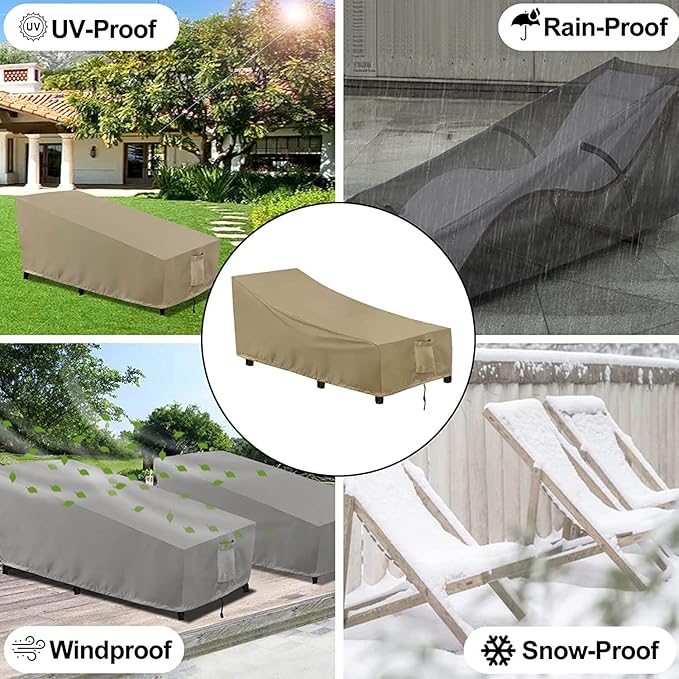 OutdoorLines Outdoor Waterproof Patio Chaise Lounge Chair Cover - UV Resistant Lounger Covers Heavy Duty Weatherproof Patio Sofa Furniture Covers, 2 Packs, 64Wx28Dx30H Inches, Camel