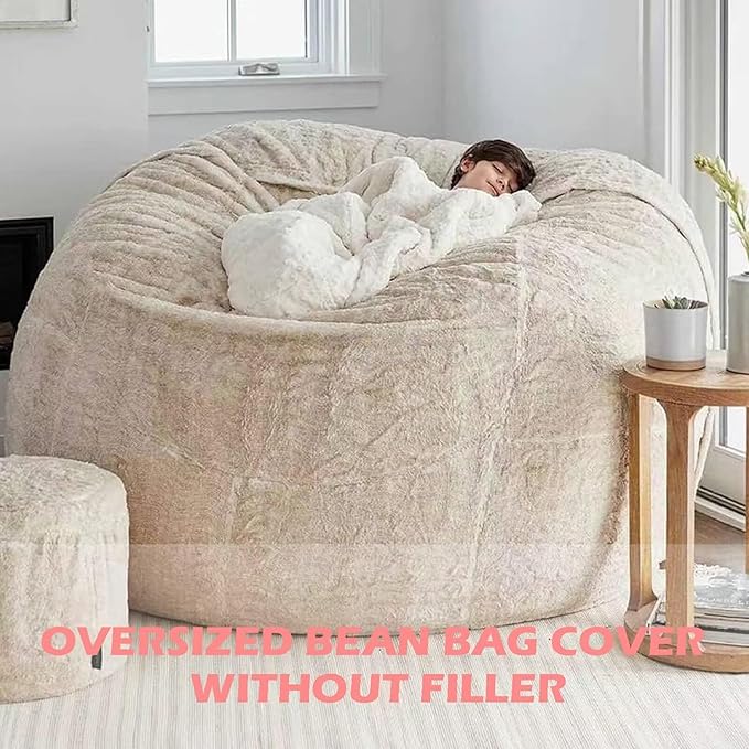 BCU 7FT Big Bean Bag for Adults Kids Without Filling Oversized Bean Bag Chair Cover for Stuffed Animal Storage, Silver White