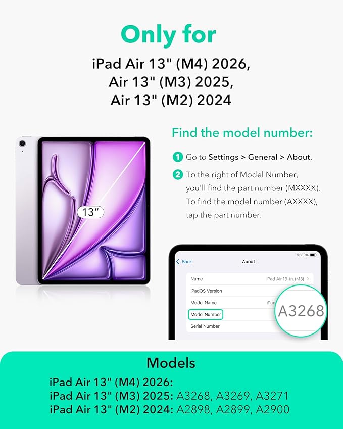 ESR for iPad Air 13 Inch Case M4/M3/M2 (2026/2025/2024) with Pencil Holder, Removable Magnetic Cover, Vertical Stand, Fully Supports Pencil Pro and Pencil(USB-C), Rebound 360 Series, Light Purple