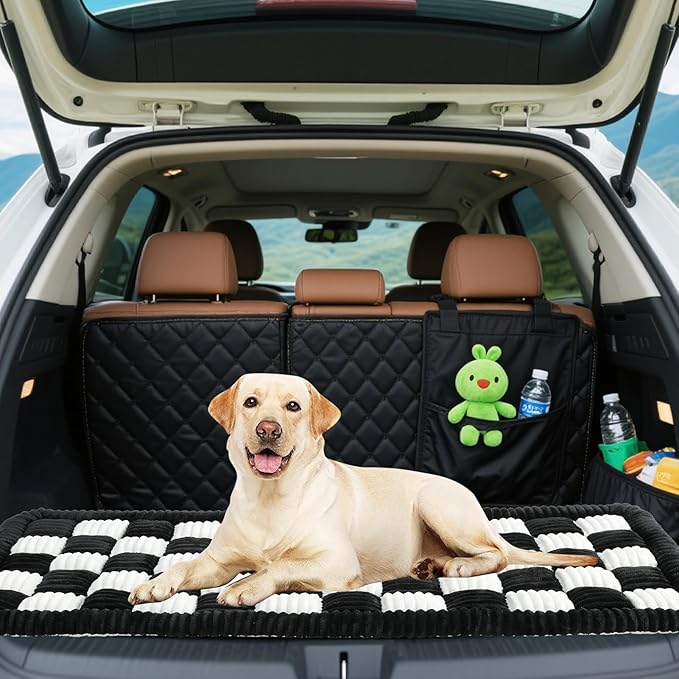 Dog Car Bed Mat for Backseat Extender, Non-Slip Black Flannel Pet Travel Blanket with Thick PP Cotton, Back Seat Protector for Dogs in SUVs, Trucks & Sedans (51"x23.6")