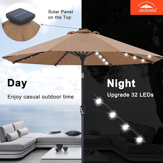 ABCCANOPY OLEFIN® 5-Year No Fading Patio Umbrella with Solar Lights (Brown)