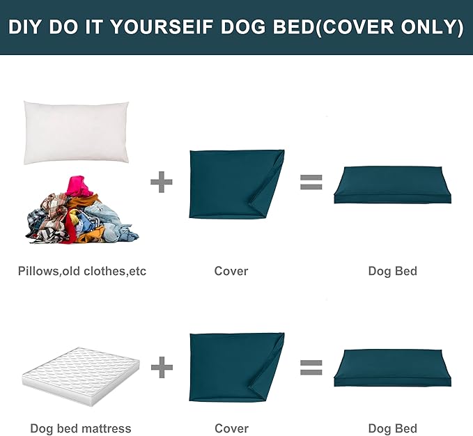 Dog Bed Covers Replacement Washable, Waterproof Dog Bed Cover with Zipper, 44Lx32Wx3H inch Durable Oxford Pet Bed Cover for Outdoor/Indoor Use, Cover Only, Cyan