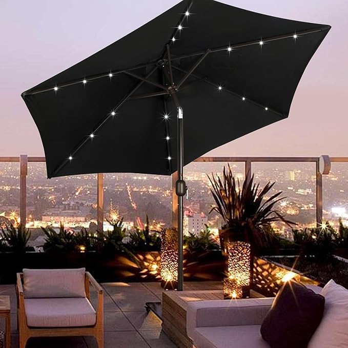 Blissun 7.5 ft Solar Umbrella, 18 LED Lighted Patio Umbrella, Table Market Umbrella