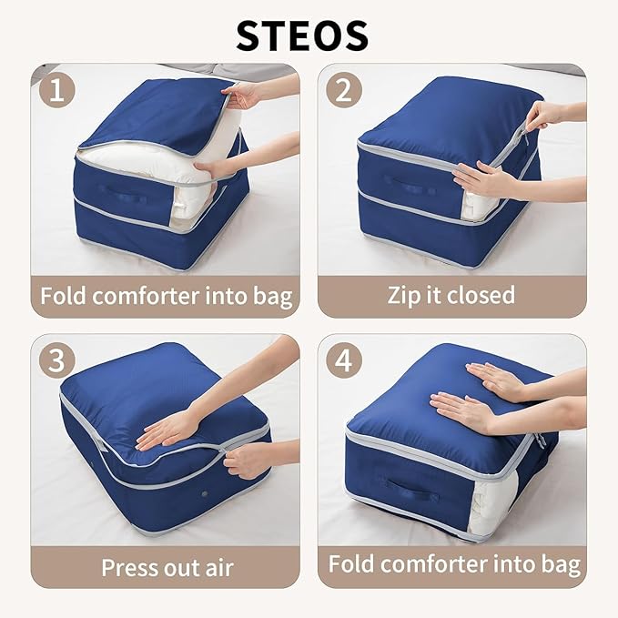 Comforter Storage Bag 66 L - 4 Pack Blanket Storage Organizer Compression Bags, Large Capacity Ultra Space Saving Self Organize for Bedding, Pillow, Duvet, Sheet Storage with Zipper Window