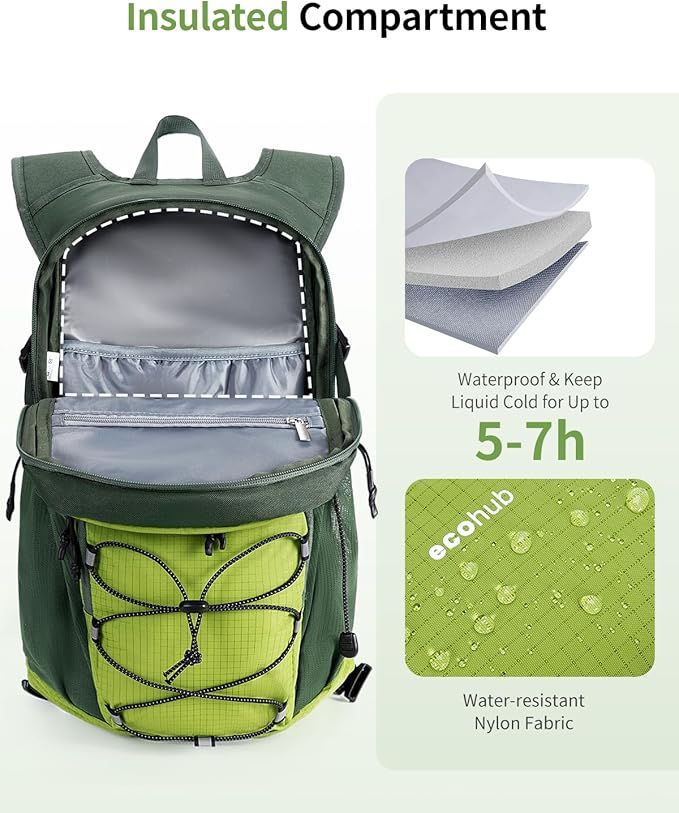 ECOHUB Hydration Backpack for Men Women, 20L Lightweight Hiking Daypack Cycling Backpack with 2L Water Bladder, Insulated Hydration Pack with Waist Pack