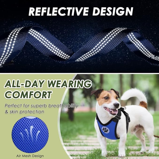 Lukovee Dog Seat Belt for Car, Adjustable Dog Car Harness for Large Medium Small Dogs, Soft Padded & Breathable Mesh Dog Seatbelt with Car Strap and Carabiner (Blue,XXS)