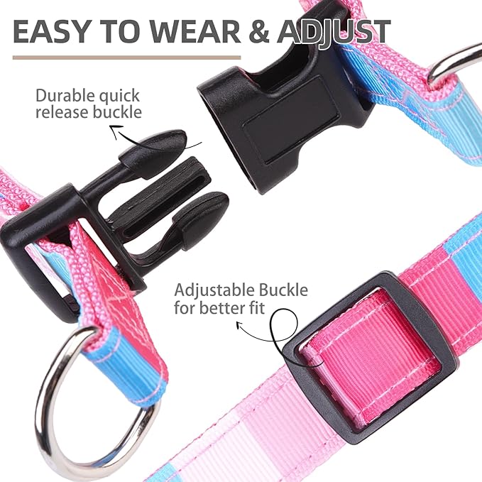 PUPTECK No Pull Dog Harness Soft Adjustable Basic Nylon Step in Puppy Vest Outdoor Walking with ID Tag, Striped Pink, S