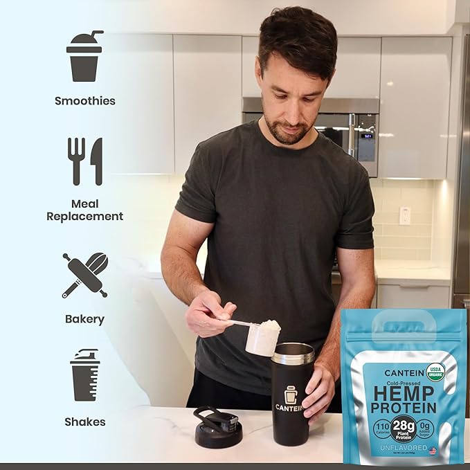 Organic Hemp Protein Powder, Plant Based and Vegan Protein Shake, Lactose and Dairy Free, Gluten Free, Clean and Natural- Unflavored (20 Servings)