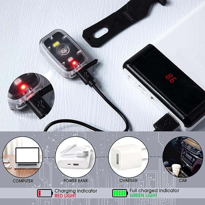 Mudder Running Lights for Runners Rechargeable LED Safety Lamps USB Rechargeable Clip on Strobe Bicycle Tail Lamps with 5 Modes Flashing Bike Lights for Night Riding Walking Hiking Pet Dog