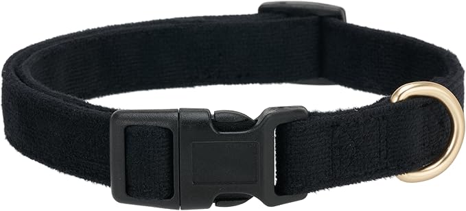 Soft Corduroy Fibric Dog Collar, Quick Side Release Buckle, for Small Dogs.(Black,Small:10-15")