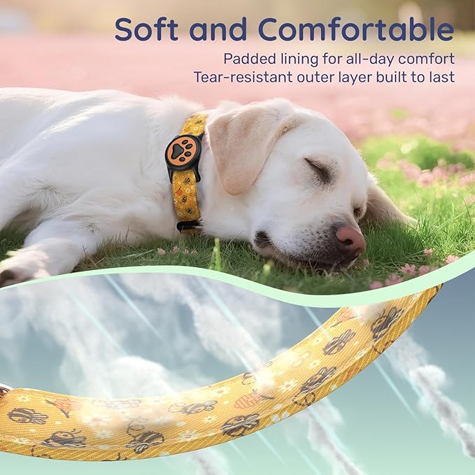 WhoseID Airtag Dog Collar,with Waterproof airtag Holder竊똎riginal Stylish Cute Pattern Design.QR Code ID Buckle竊똂omfortable Soft Cotton for Small Medium Large Dogs