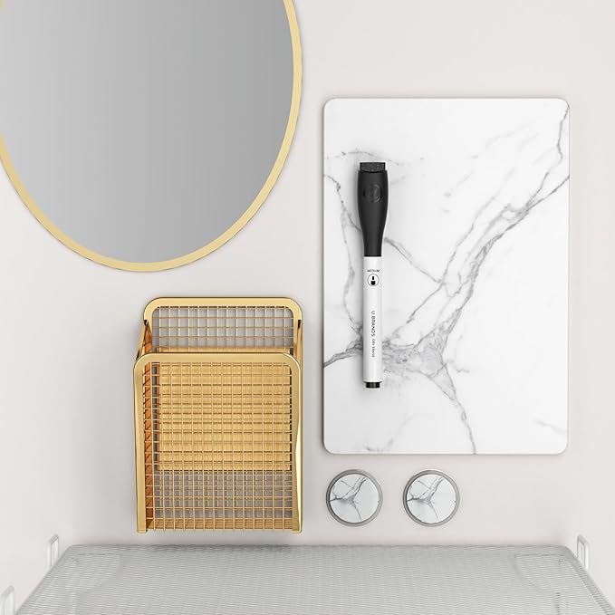 U Brands Locker Organizer and Decorating Kit, Back to School Essentials, Gold, 11-Piece, Includes Marble-Print Accessories, Mirror, Shelf, and More (4146U01-06)