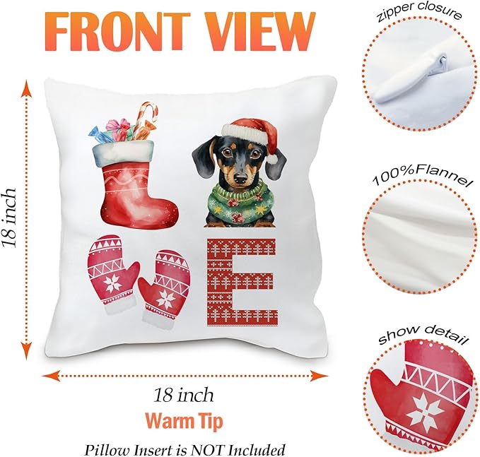 Dachshund Christmas Pillow Covers 18x18, Dachshund Gifts for Women, Merry Christmas Decor, Living Room Bedroom Decor, Set of 2