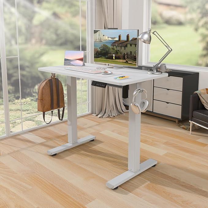Kingant Standing Desk Height Adjustable Small Electric Stand Up Desks [35 x 20 Inch] - Ergonomic Sit Stand Desk Rising Desks for Home Office Computer Desk Stand Desk Workstation with Cable Management