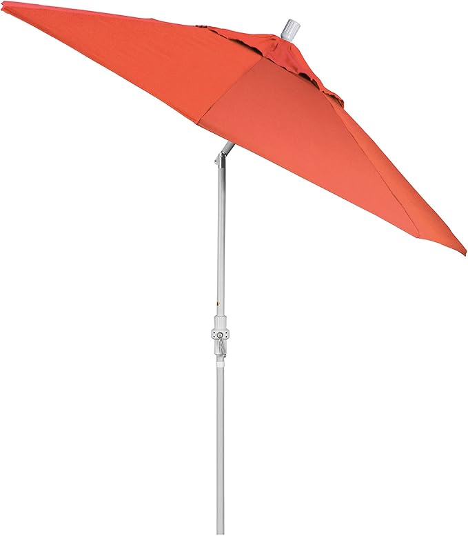 California Umbrella 9' Round Aluminum Pole Fiberglass Rib Patio Umbrella, Crank Lift, Collar Tilt, White Finish, Sunset Olefin