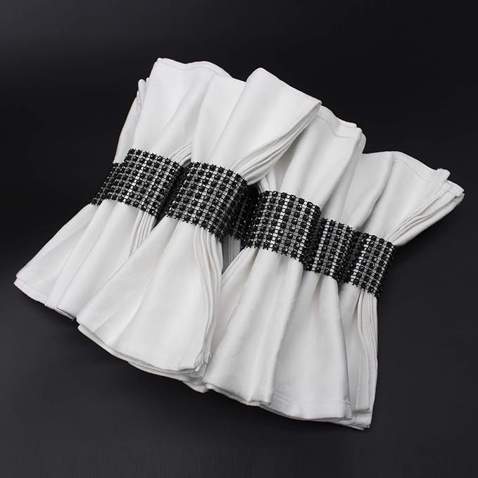 KPOSIYA Napkin Rings, Pack of 120 Rhinestone Napkin Rings Diamond Adornment for Place Settings, Wedding Receptions, Dinner or Holiday Parties, Family Gatherings (120, Black)