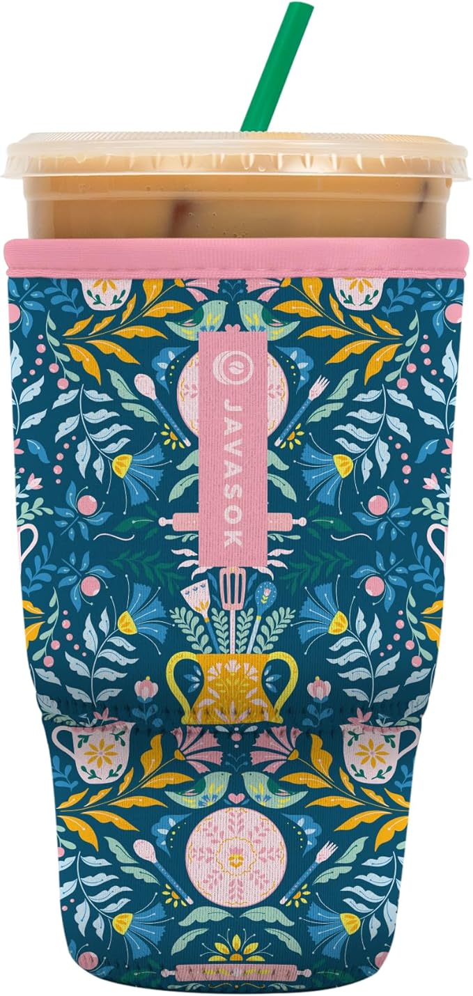 Sok It JavaSok Iced Coffee & Cold Soda Insulated Neoprene Cup Sleeve (Wild-Flour, Large: 30-32oz)