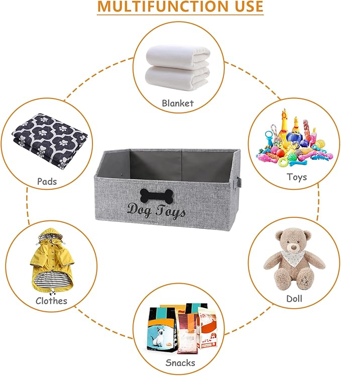 Large Dog Toy Basket Fabric Dog Toy Bin Collapsible Gray Dog Toy Box Trapezoid Dog Toy Storage for organizing Dog Chew Toys/Blankets/Leashes/Treats-Dog Storage Organizer-Can be Personalized