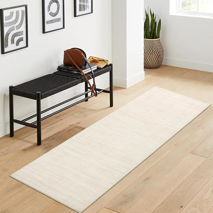 Washable Runner Rug 2x6 Modern Solid Color Kitchen Runner Mat Minimalist Plain Long Runner Rug for Entryway Bedroom Bedside Non Slip Low Pile Boho Accent Solid Runner Rugs for Nursery, Ivory