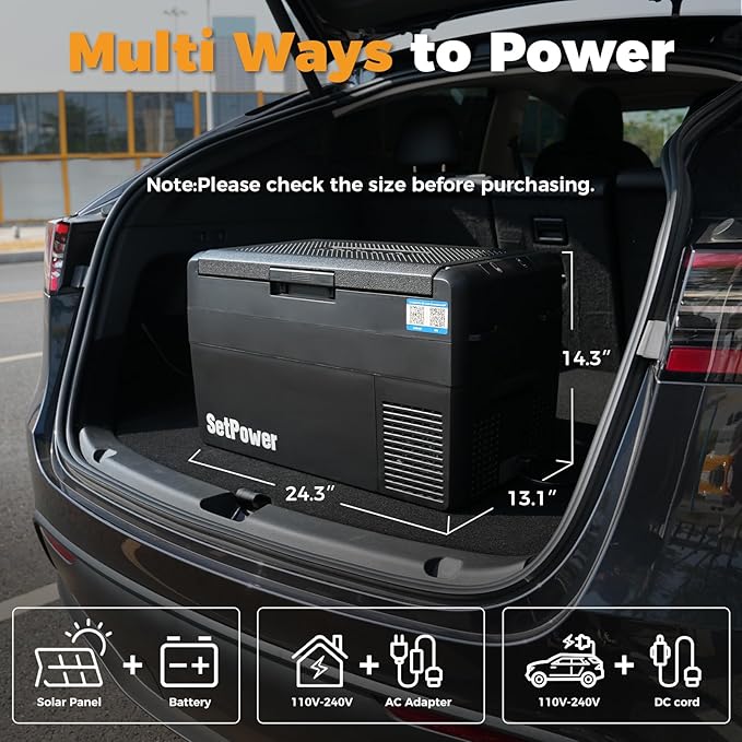 Setpower RF25 12V Refrigerator 27 Quart Portable Electric Cooler for Vehicles Car Freezer With 12/24V DC Car Refrigerator 12V Portable Fridge for Car Camping Truck Van RV SUV Road Trip Travel