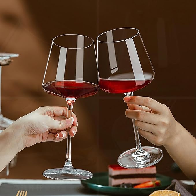 Wine Glasses Set of 4- Hand Blown Crystal, 18 oz Modern Glasses with Tall Stem for Red White Wine, Great Gift Packaging for Daily Use,Unique Wedding Anniversary or Birthday Gift